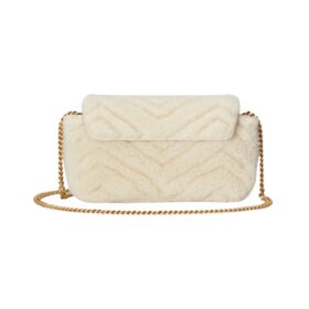 Weiße Super-Mini-Tasche aus Schaffell 16.5cm