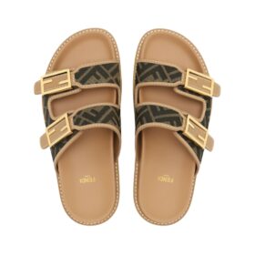 Braune Stoff-Slipper mit FF-Muster