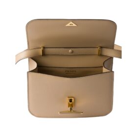 Leder-Schultertasche mit Überschlag in Sandbeige 15cm