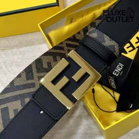 Beidseitiger Gürtel aus schwarzem Leder und Stoff mit FF-Muster 3,8cm