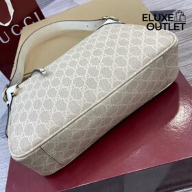 Emblem Schultertasche Beige und Weiß 24.5cm