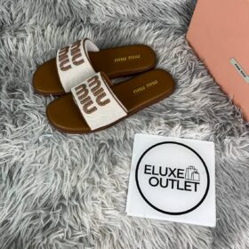 Leinen und Leder Slides Beige/Braun