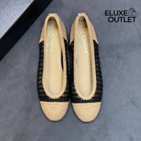 Raffia Ballet Flats Schwarz und Beige