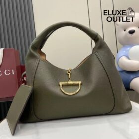 Maxi Schultertasche Aus Dunkelgrünem Leder 46cm
