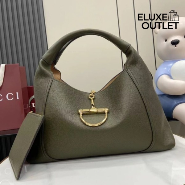 Maxi Schultertasche Aus Dunkelgrünem Leder 46cm