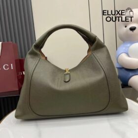 Maxi Schultertasche Aus Dunkelgrünem Leder 46cm