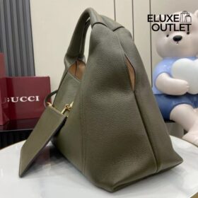 Maxi Schultertasche Aus Dunkelgrünem Leder 46cm