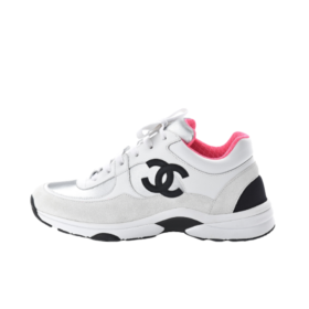 Sneaker Aus Weißem Kalbsleder und Silbernem Satin 36 EU