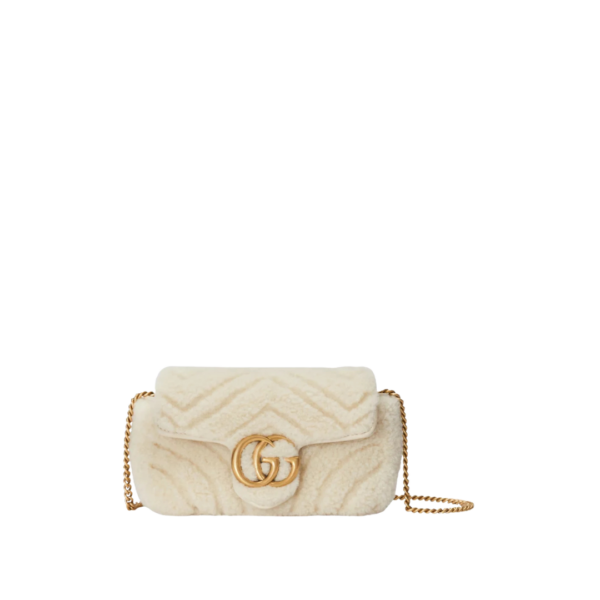 Weiße Super-Mini-Tasche aus Schaffell 16.5cm