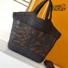 Maxi-Tote aus verziertem Raffia in Schwarz 38cm