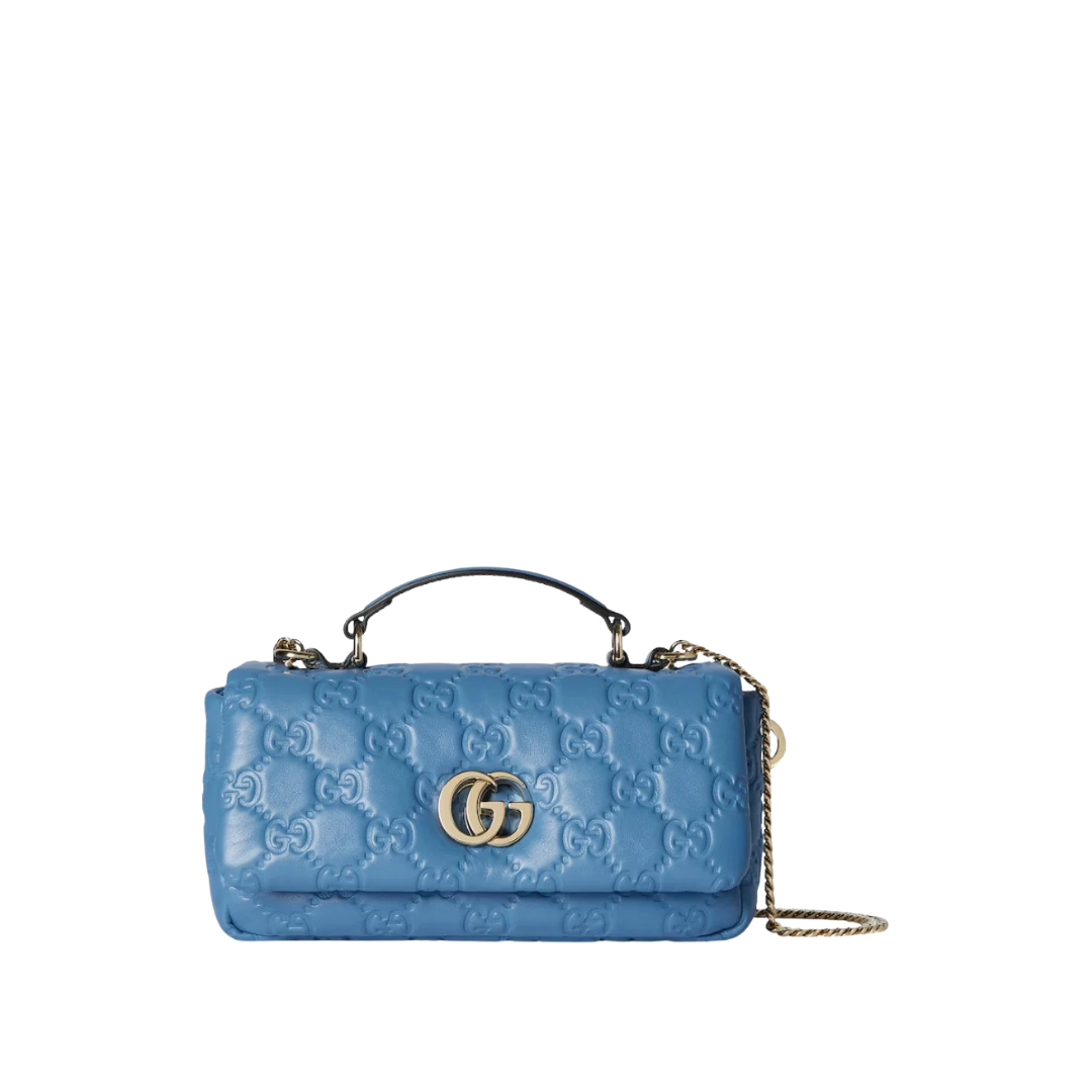 Blaue gesteppte GG-Leder-Tote-Tasche 21.1cm