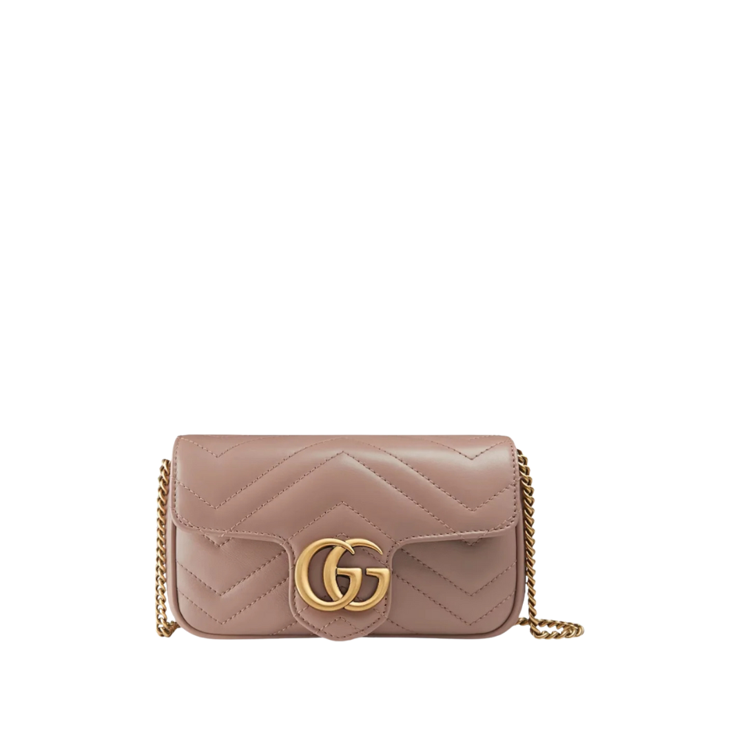 Zartrosa Matelassé-Leder Super-Mini-Tasche 21.1cm