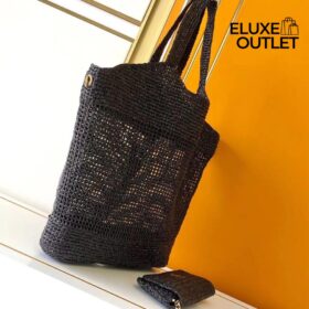 Maxi-Tote aus verziertem Raffia in Schwarz 38cm