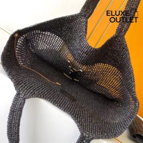 Maxi-Tote aus verziertem Raffia in Schwarz 38cm