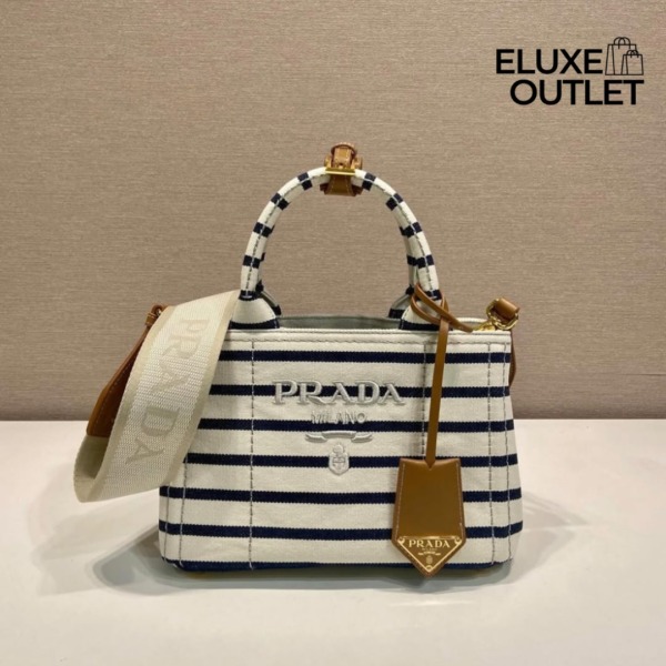 Striped Cotton Canvas Elfenbein/Blau 15 cm