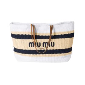 Raffia Tote Hellbraun/Weiß 34 cm