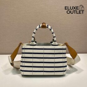 Striped Cotton Canvas Elfenbein/Blau 15 cm