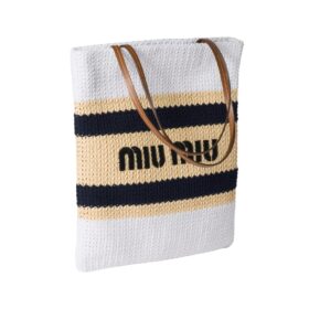 Raffia Tote Hellbraun/Weiß 41 cm