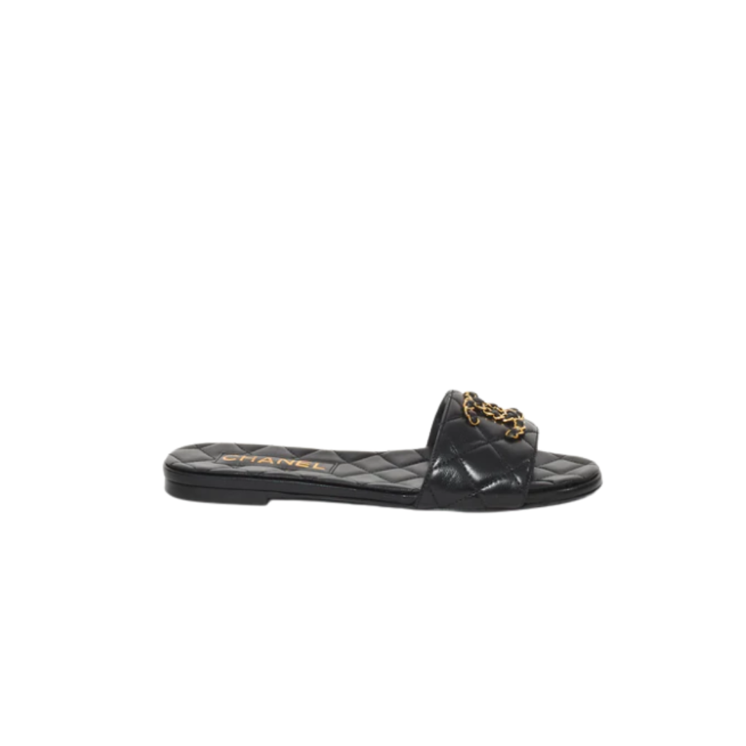 Gestepptes Leder & Kette Schwarz