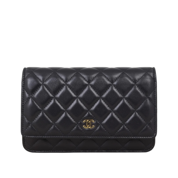 Classic Wallet on Chain Lammleder Schwarz/Gold 19 cm