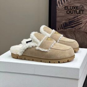 Suede and Shearling Ecru Slippers
