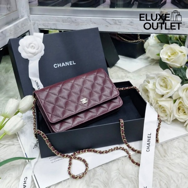 Classic Wallet on Chain Dunkelbraun/Gold 19cm