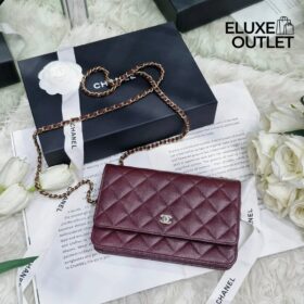 Classic Wallet on Chain Dunkelbraun/Gold 19cm