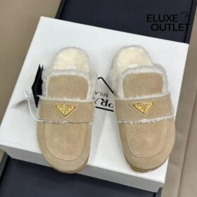Suede and Shearling Ecru Slippers