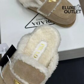 Suede and Shearling Ecru Slippers