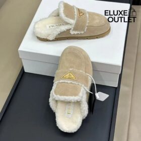 Suede and Shearling Ecru Slippers