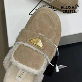 Suede and Shearling Ecru Slippers