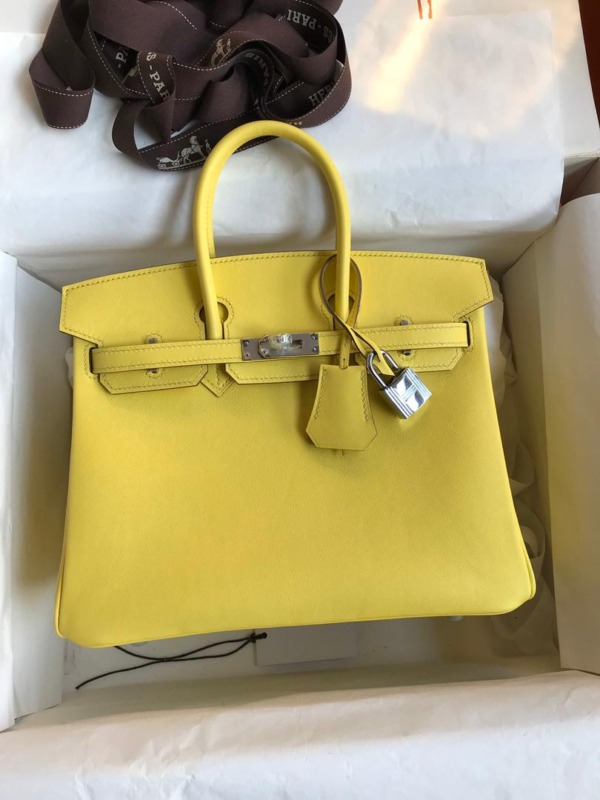 Birkin Lime Swift Palladium Gelb/Silber 25 cm