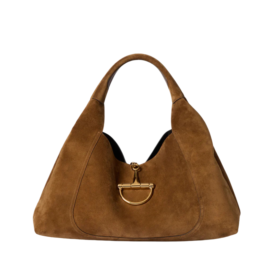 Softbit Maxi Schultertasche Aus Braunem Wildleder 46 cm