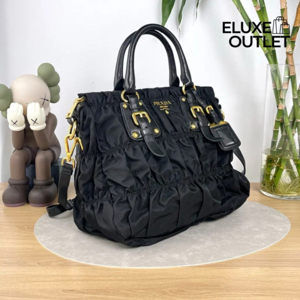 Tessuto Nylon Gaufre Henkeltasche Schwarze 34cm