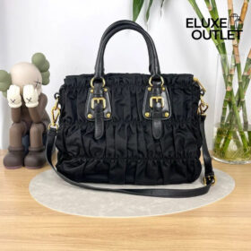 Tessuto Nylon Gaufre Henkeltasche Schwarze 34cm