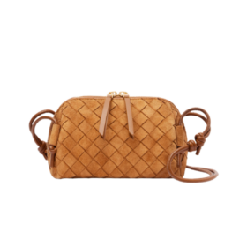 Concert Intrecciato Wildleder-Schultertasche in Beige 18.5 cm