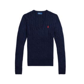 V-Ausschnitt-Pullover aus Zopfstrick Blaue