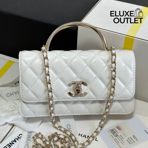 Clutch mit Kette Weiß 18.5 cm