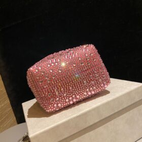 Pink Bon Bon Kristallverzierte Beuteltasche