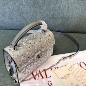 Mini-Sling-Handtasche Wit Funkelnder Stickerei Silber 13 cm