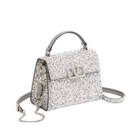 Mini-Sling-Handtasche Wit Funkelnder Stickerei Silber 13 cm
