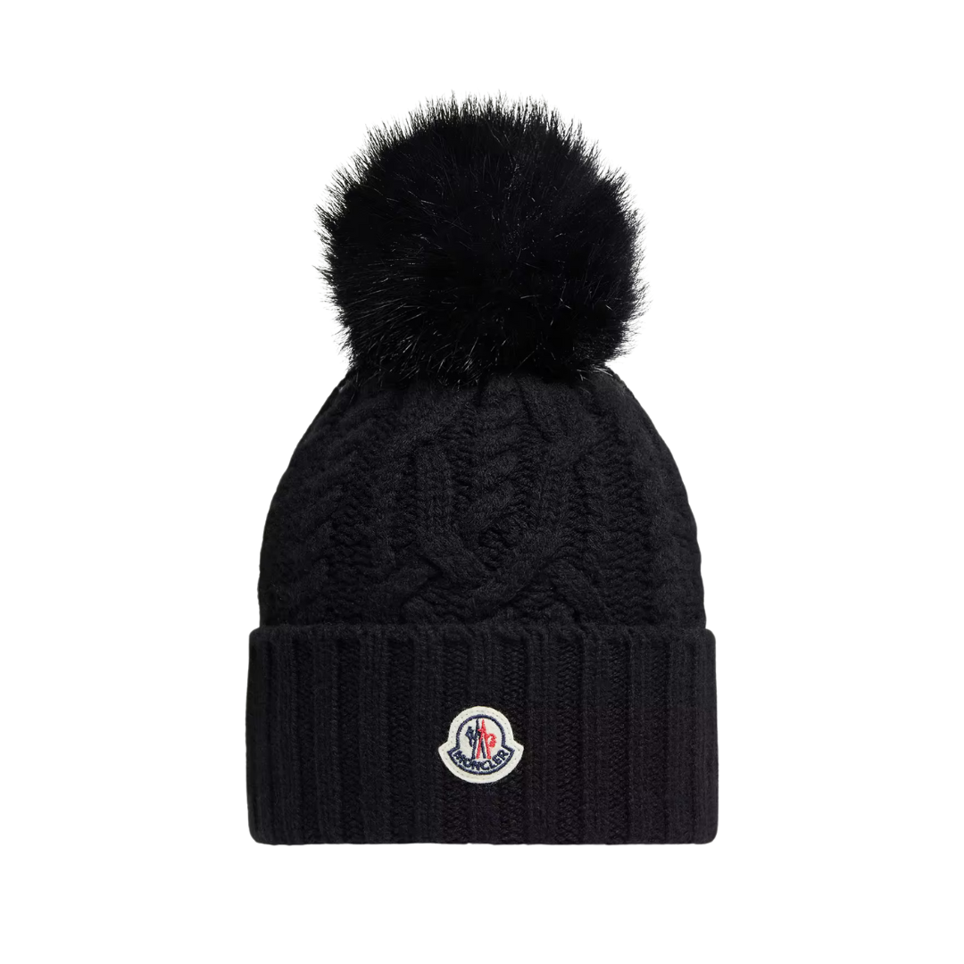 Kaschmir-Mix Mütze mit Bommel Schwarz
