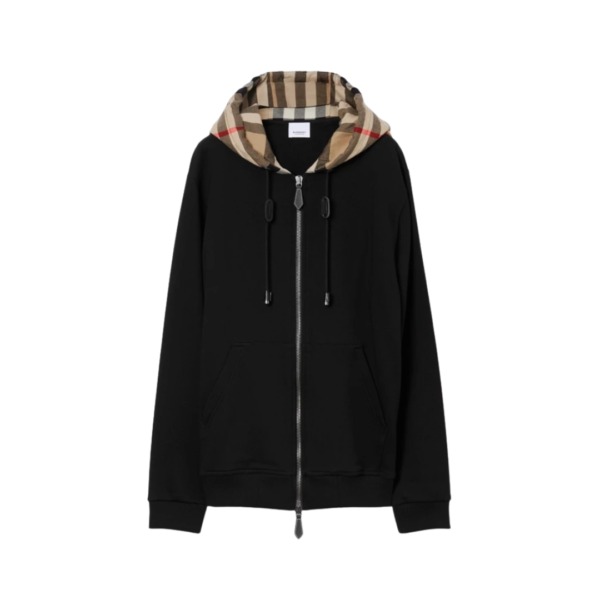 Check Hood Zip Schwarz/Archivbeige