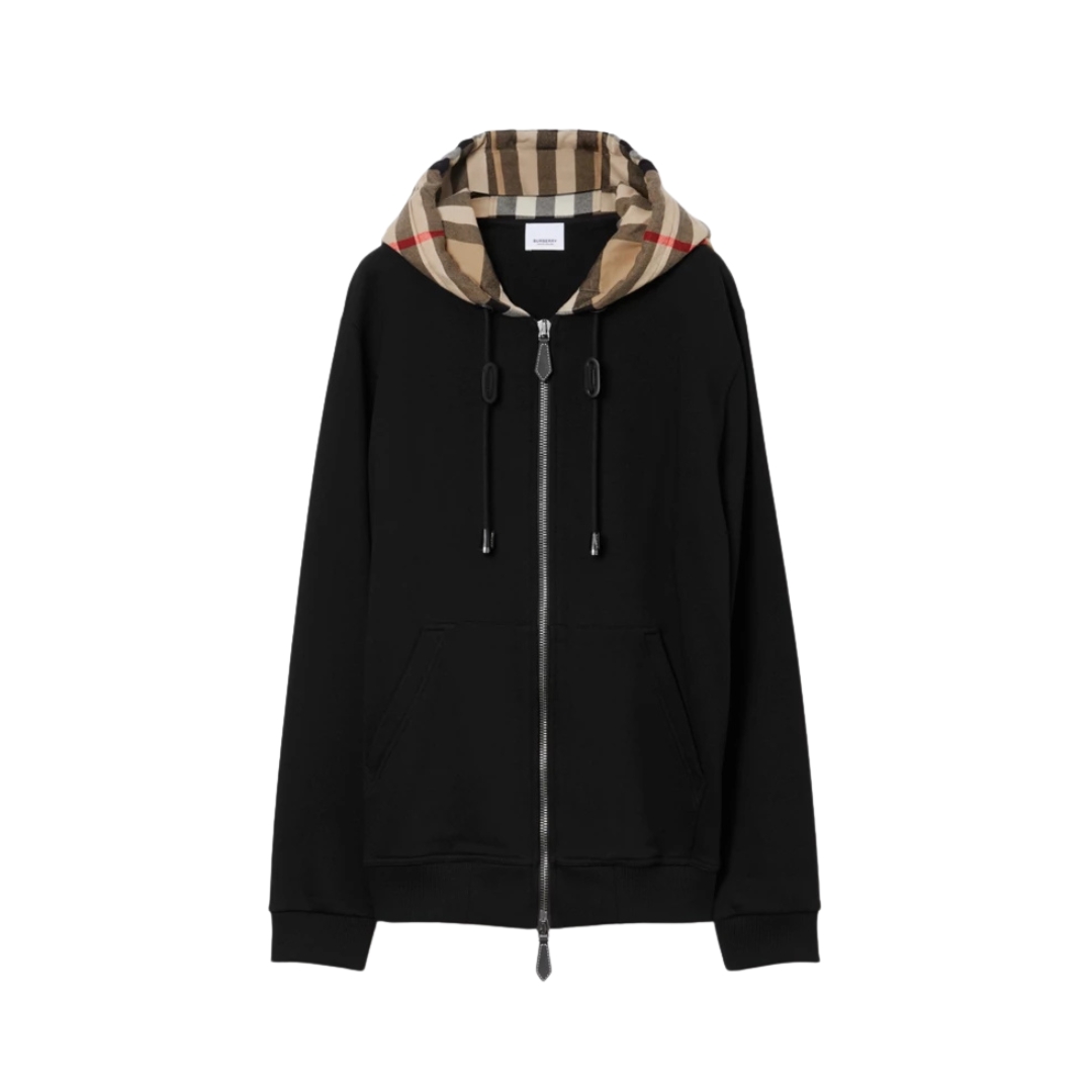 Check Hood Zip Schwarz/Archivbeige