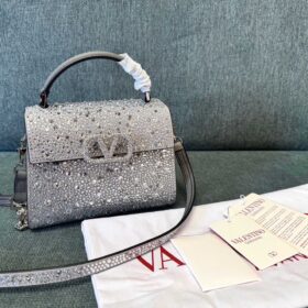 Mini-Sling-Handtasche Wit Funkelnder Stickerei Silber 13 cm