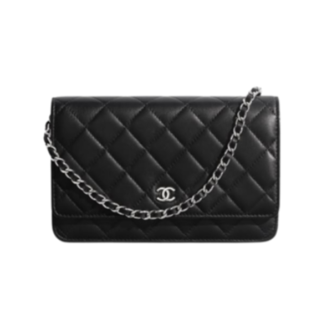 Klassische Geldbörse mit Kette – Schwarz 19 cm