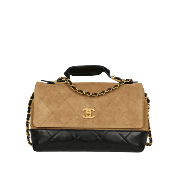 Coco Base Henkeltasche mit Überschlag, braunes Wildleder/schwarz 29 cm