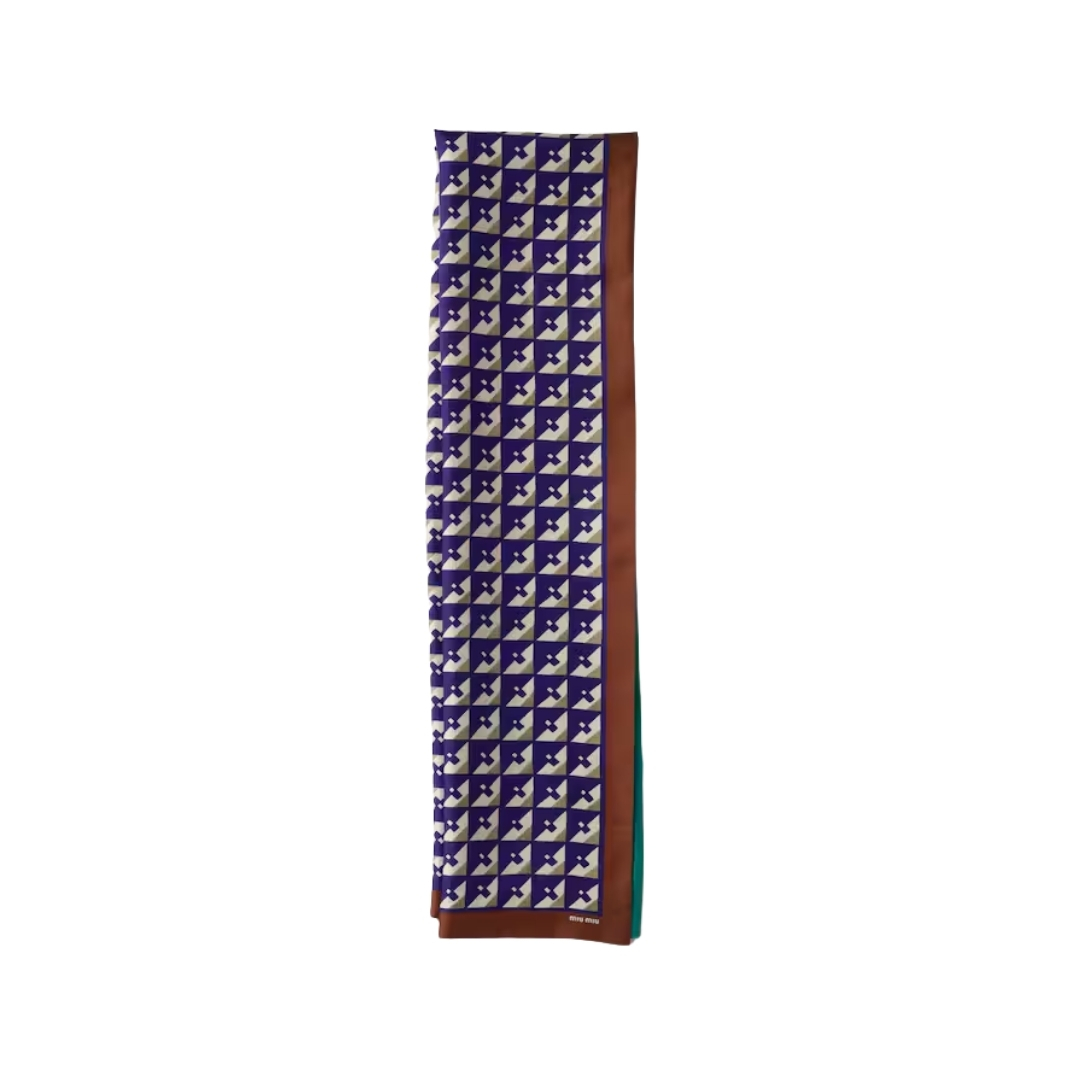 Bedruckte Seide Blau/Beige