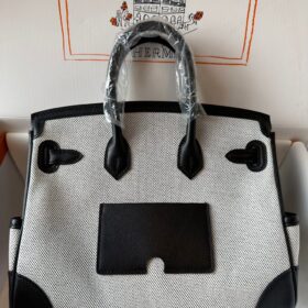 Birkin 25 Cargo Ecru-Schwarz Toile H Canvas - Schwarze Swift Palladium-Beschläge 25 cm