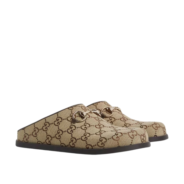 GG Monogram Horsebit Flat Mules Braun